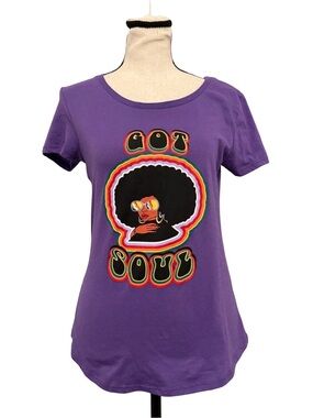 Indent Women’s Medium Purple Graphic Tee “Got Soul” Afro Retro Boho T-Shirt